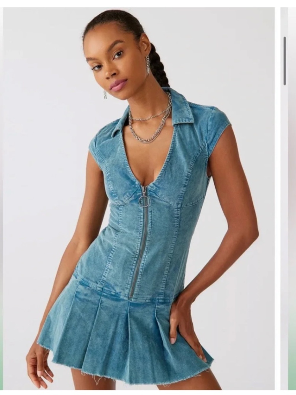 NEW URBAN OUTFITTERS Jazzy Corduroy Dress Zip Pleated NWOT